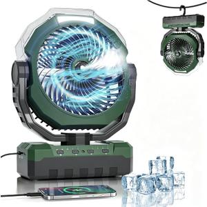 460ml Tank Portable Misting Fan,36000mAh Rechargeable Battery Powered Camping Fan with 4 Speeds,3 Timers,2 Light Modes,Jobsite Beach Summer Essentials,Mist Fan for Indoor Outdoor Patios Travel,Green