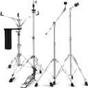 Straight Cymbal Stand + Boom Cymbal Stand + Hi Hat Stand + Snare Drum Stand + Drum Sticks Holder,Adjustable Drum Hardware Percussion Mount Holder Gear Set for Crash, Ride, Splash Cymbal (5 Pack Set)