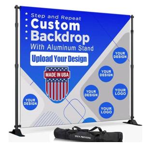 Custom Backdrop with Stand | Custom Step and Repeat -Made in USA- 8ft x 8ft Wrinkle-Free Non-Glare Fabric,with Thick Heavy Duty Aluminum Stand (Included) Personalized backdrops for Events