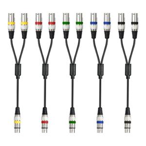 5PACK 5 COLOR 1.5FT XLR FEMALE TO DUAL MALE Y SPLITTER CABLE, XLR SPLITTER 1 FEMALE TO 2 MALE FOR MICROPHONE MIXER