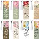 8 Pieces Christian Bible Verse Diamond Art Bookmarks 5d Christian Beaded Bookmark Acrylic Tassel Bookmark for DIY Making Beginners Kids Adults Arts Craft Supplies (Floral Christian)
