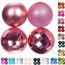 Emopeak 4Pcs Christmas Balls Ornaments for Xmas Christmas Tree - 4 Style Shatterproof Christmas Tree Decorations Hanging Ball for Holiday Wedding Party Decoration (Pink, 4"/10CM)