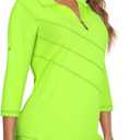Koscacy Women's 3/4 Roll Sleeve Golf Tennis Polo Shirts UPF50+ Half Zip Dry Fit Workout Tops Athletic Shirt (XXL)