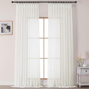 OVZME Ivory Crushed Window Sheer Curtains 108 Inches Long 2 Panels, Lightweight Light Filtering Pinch Pleated Long Curtains for Living Room, Soft Fabric Voile Semi Sheer Drapes, 60Wx108L Inches