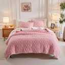 Joyreap 3-Piece Fluffy Faux Fur Sherpa Comforter Set Pink, Queen Size Luxury Tufted Bedding Comforter Set, All Season Soft n Cozy Plush Comforter Bed Set- 88x88 inches
