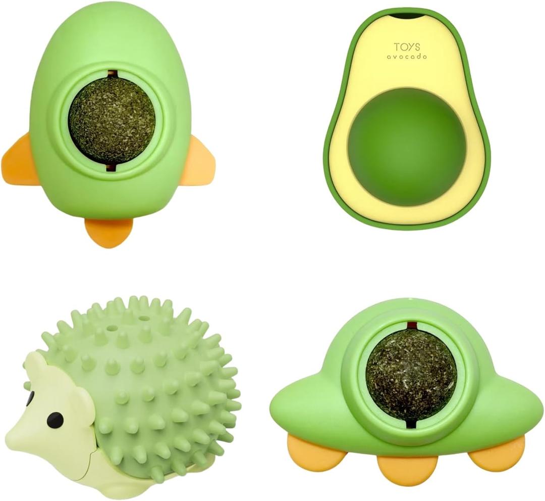 4 Pcs Catnip Balls,Catnip Toys for Cats, Rotatable Catnip Ball On The Wall,4 Styles of Tooth Cleaning Ball,Green Color Set,Cat nip Balls for Indoor Cats