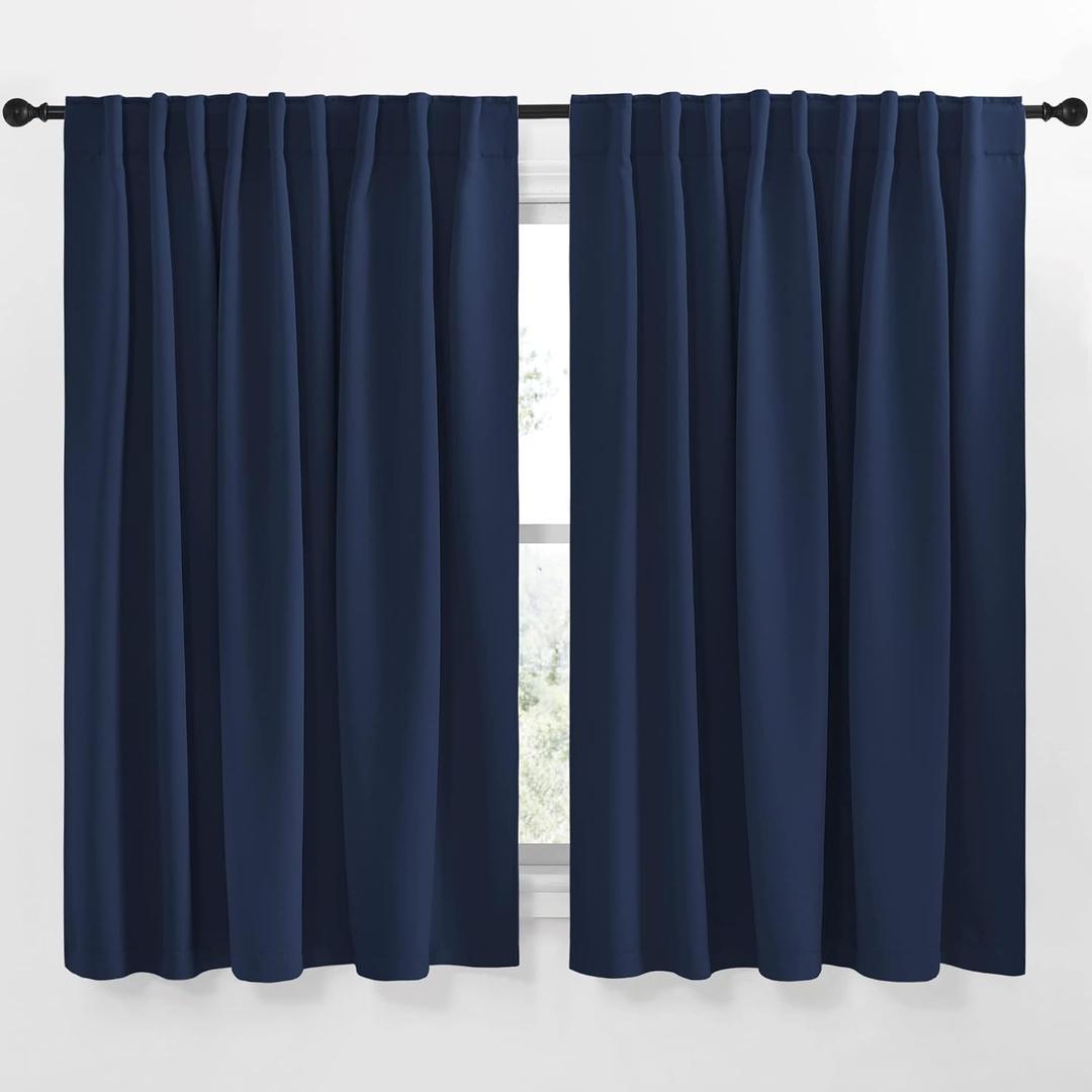NICETOWN Blackout Curtain Panels Window Draperies - (Navy Blue Color) 62 x 63 inch, 2 Pieces, Insulating Room Darkening Blackout Drapes for Doorway Shower Bathroom Laundry Room Bifold Door