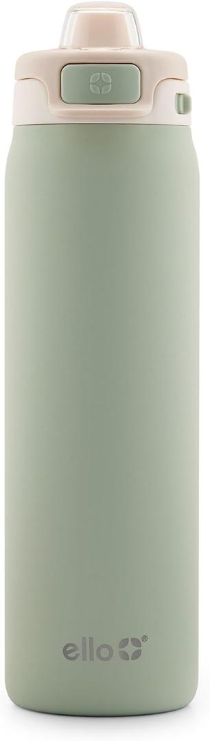 Ello Pop & Fill 22oz Stainless Steel Water Bottle with Quick Fill Technology, Double Walled and Vacuum Insulated Metal, Leak Proof Locking Lid, Sip and Chug, Reusable, BPA Free, Pistachio