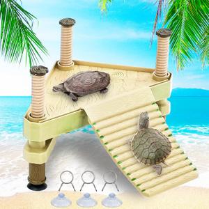 Keedolla Small Aquatic Turtle Pier Floating Dock Basking Platform Area for Aquarium Fish Tank, Decorative Aquarium Turtle Reptile Basking Platform with Ramp Ladder