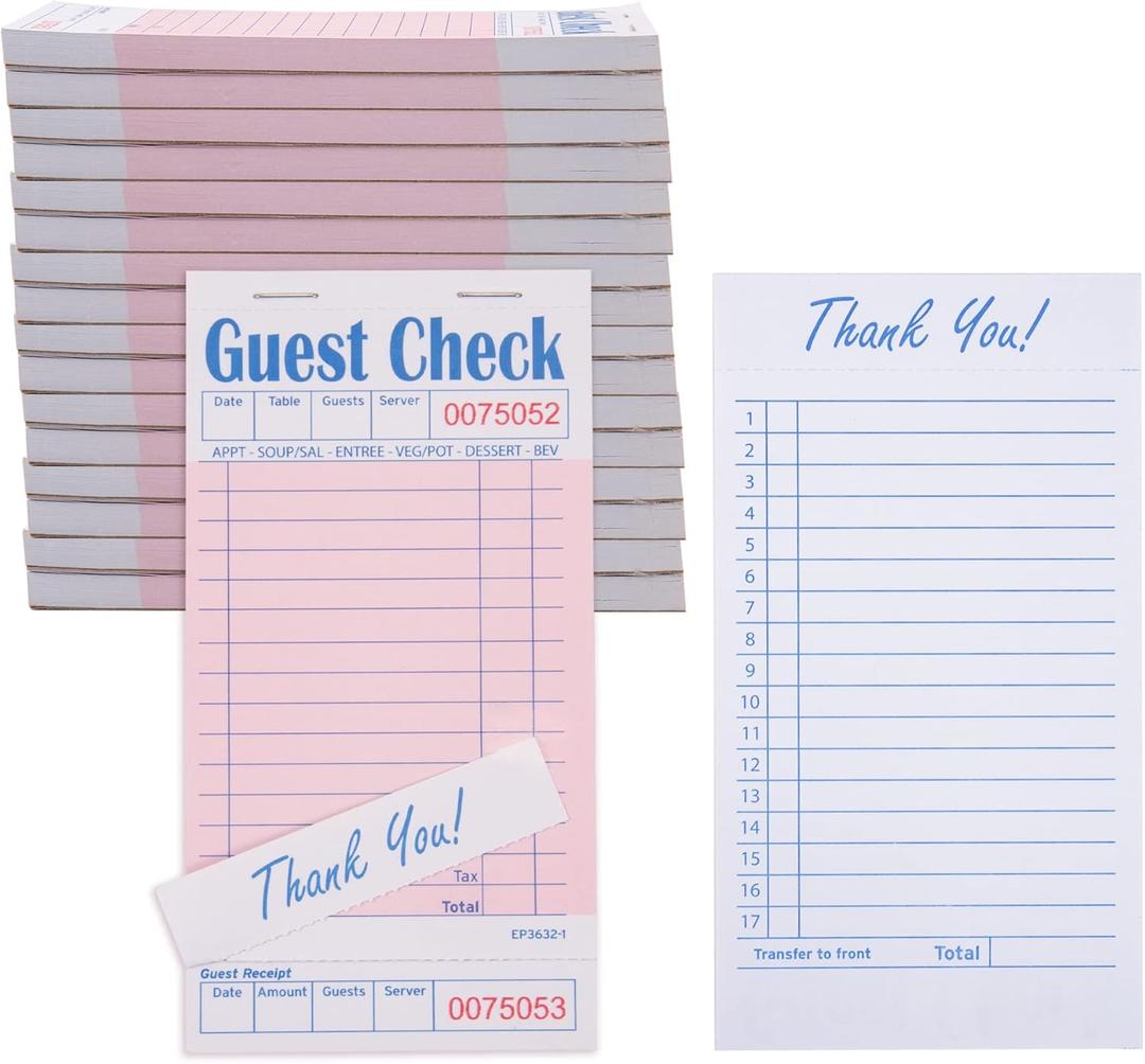 Guest Check Pads EP-3632-1 (20 Pads), Total 1000 Pink Waitress Notepad, Server Order Pads