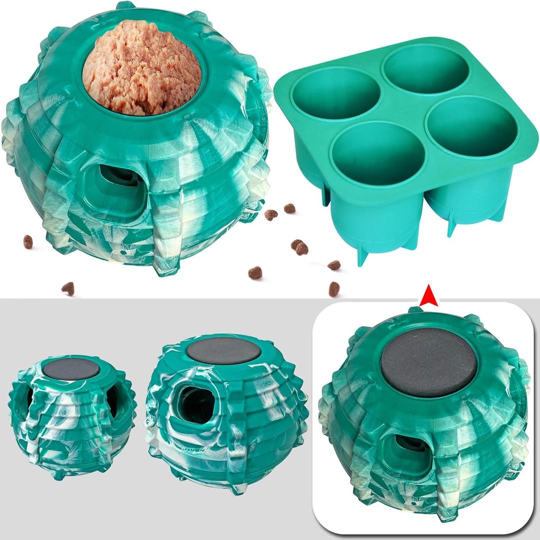 2 x XHX Dog Toy, Durable Large Dog Toys, Freezable Fillable Rubber Dog Toys, Interactive Dog Puzzle Play Toy, Stopper+Silicone Treat Tray (Large, Green and White)