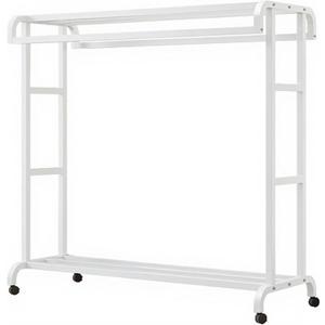 Double Rods Clothes Rack,Clothing Racks for Hanging Clothes,Metal Garment Racks,Portable Hanger Rack,Bottom Storage,for Bedroom,Cloakroom,Laundry Room(White,60cm/23.6in)