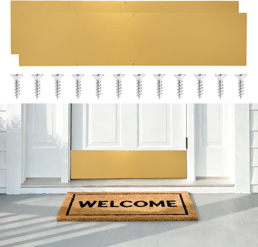Door Kick Plate 36 Inches, 2-Pack, Aluminum, Anti-Scratch, Anti-Corrosive Metal for Dog Scratching, Interior & Exterior Use, Screws for Wood & Metal Doors (Gold, 6x34)