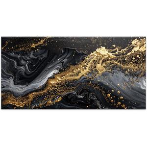 Golden Swirl Abstract Painting Luxurious Black and Gold Marble Wall Art Canvas Print Picture Decor (40L" x 20W")