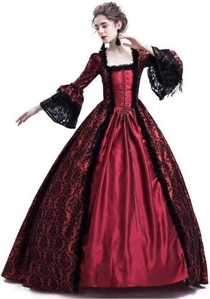 STIOEDYUAN Women's Medieval Queen Vitorian Dress Gothic Ball Gown Renaissance Royal Halloween Fancy Costume (XX-Large, Wine Red)