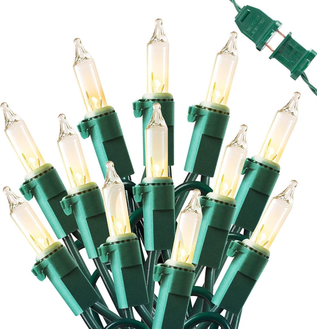 Hopolon 2 Pack 13ft 50 Clear Mini Christmas String Lights on Green Wire Cord for Indoor Outdoor Use, Connectable 120V Clear Tree Lights for Wedding, Bedroom, Porch Decor(Warm White)