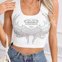 SOLY HUX Women's Y2k Tank Tops Graphic Rib Knit Scoop Neck Sleeveless Crop Top (White, L)