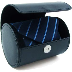 WAJJ Men's Necktie Travel Case, Tie Anti-Wrinkle Organizer Box - Formal Cylinder Shape (Blue)