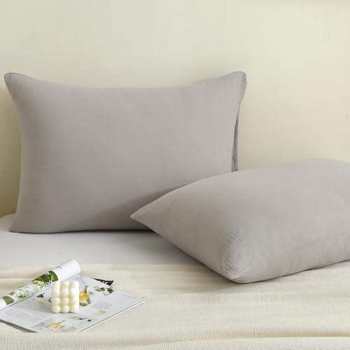 2-Pack Double Gauze Pillowcases - 100% Organic Cotton, Silky Soft & Breathable for a Cool Night's Sleep (Grey,26" X 20")