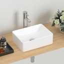 J-FAMILY 14.5'' x 10.6'' Small Vessel Sink Bathroom Above Counter White Porcelain Ceramic Rectangular Sink Bowl Small Vanity Sink Lavatory Wash Hand Basin