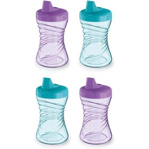 NUK Fun Grips Hard Spout Sippy Cup 10 oz. | Easy to Hold BPA Free Spill Proof Toddler Cup 4pk (Teal/Purple)