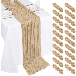 20 Pack Cheesecloth Table Runner - 17x108 Inch Beige Boho Gauze Cheese Cloth Table Runners for Baby Bridal Shower Decoration Wedding Party Summer Garden Farmhouse
