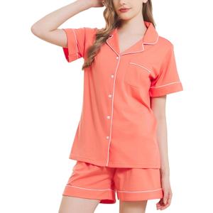 HEARTNICE Pajamas for Women, Button Down Pajama Shorts Set Soft Summer Solid Pjs Sets (X-Large, Living Coral)