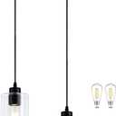 MAYNA 2 Pack Black Pendant Lights Kitchen Island, Mini Pendant Light Fixture with Clear Glass Shade, Adjustable Cord Industrial Farmhouse Hanging Ceiling Lamp for Dining Room, Sink, Bar(Bulb Included)