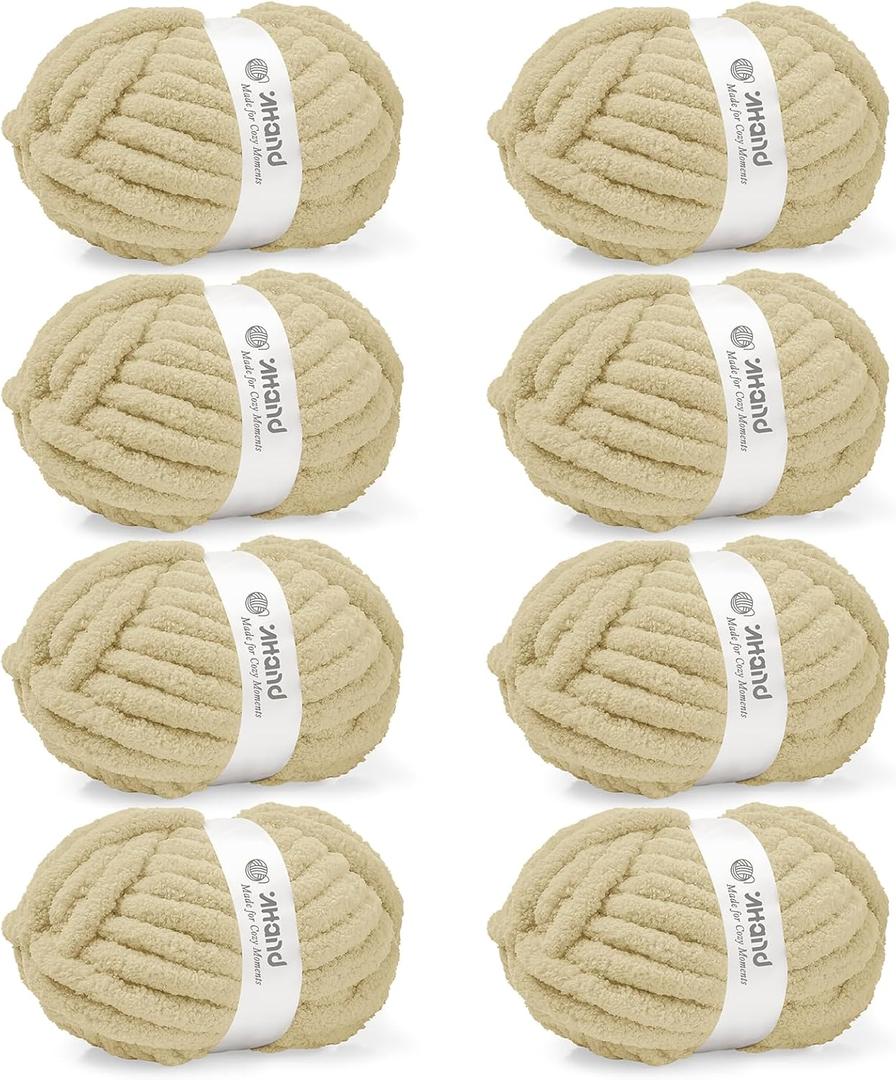 Inhand Chunky Chenille Yarn for Hand Knitting, Thick Bulky Blanket Yarn for Crocheting, Soft Fluffy Yarn for Crochet Gifts & Crafts for Women/Beginners, 8 Pack (29.5 yds/8.4 oz Each), Sand Khaki