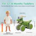Dinosaur Balance Bike for 1-3 Year Olds, 4-Wheel No-Pedal Bike for Walker, Ride on Toys for Toddlers with Music and Mist Spray, First Birthday Gift for Boys & Girls (Green)