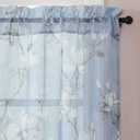 SMILE WEAVER Kitchen Curtains Tiers and Valances Set 3 Piece,Floral Short Semi Sheer Linen Curtains for Bedroom/Living Room,Light Filtering Window Drapes for Bathroom(Blue,52Wx18L&26Wx36L)