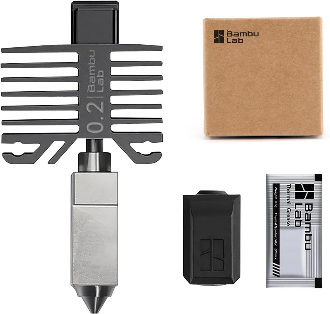 Bamboo Original 0.2mm Stainless Steel Nozzle Assembly Hotend Kit for Bambu Lab X1 Series and P1 Series,Compatible with P1S P1P X1C X1 Carbon 3D Printer