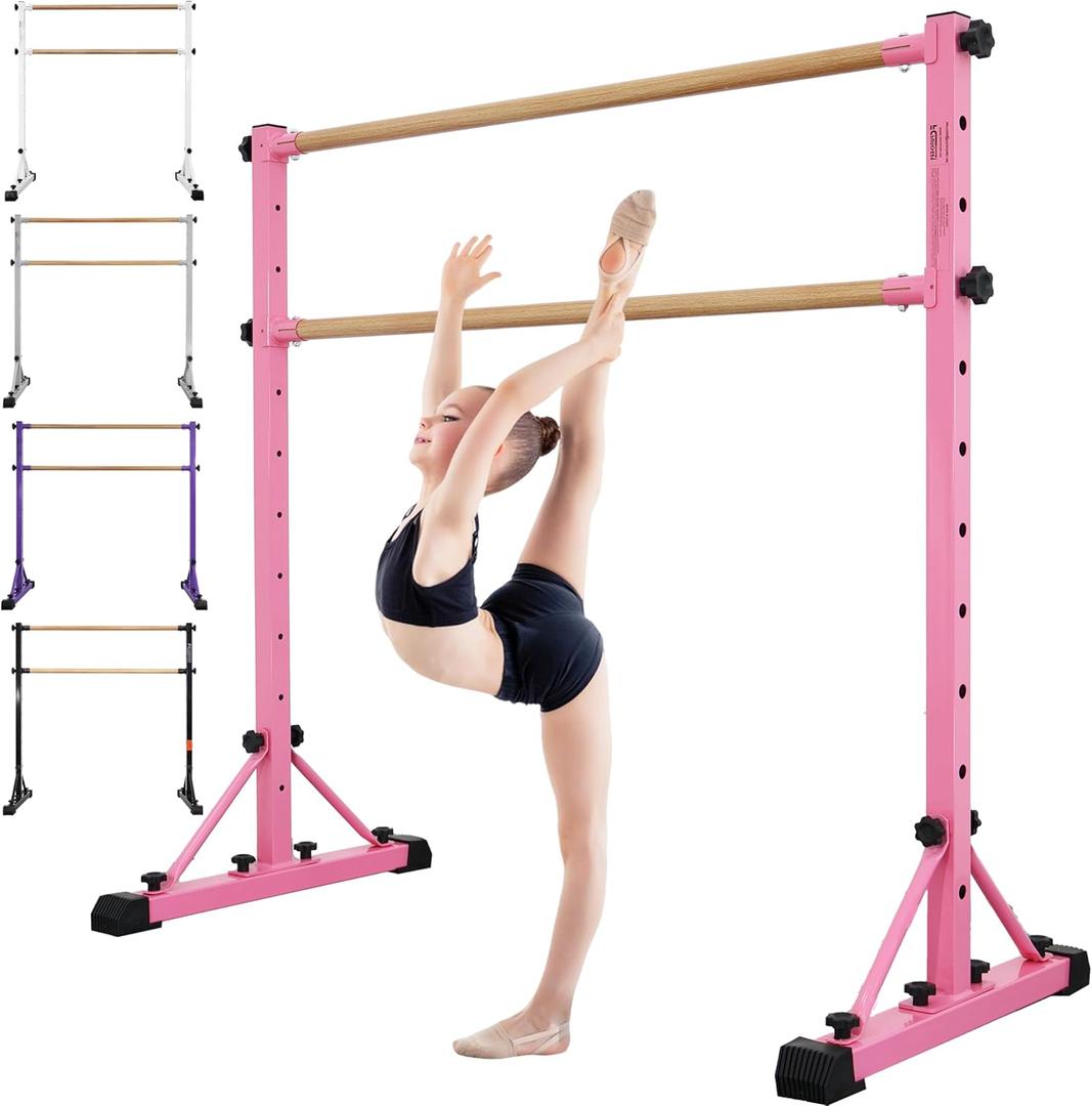 Adjustable Ballet Barre,Portable Dance bar,Fitness Equipment for Dance & Balance Excercise,Super Sturdy for Balance Workout,Weight Limit 250 LBS (4FT, Pink wood)