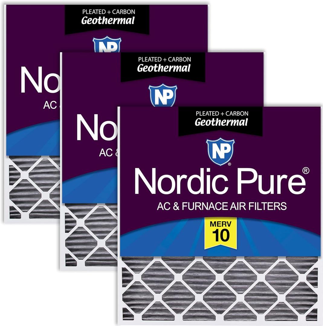 Nordic Pure 30x32x2 (Actual Size: 29 1/2 x 31 3/4 x 1 3/4) Geothermal MERV 10 Pleated Plus Carbon AC Furnace Air Filters 3 Pack