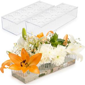 2 Pack Leak-Proof Wave Design Acrylic Long Vases for Centerpieces - 24" Clear Flower Rectangle Vase as Floral Centerpieces for Tables, Long Flower Vase with 12 Holes as Flower Arrangement Holder (Standard)