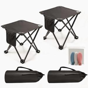 Portable Stool, 2Pack Camping Stool Portable Folding Stool,Extra Tall Portable Folding Stool for Adults Telescopic Compact Foldable Stool for Camping, Hiking(3Pcs 60ML Travel Bottles Gift), 13.7inch*12.2inch*12.2inch