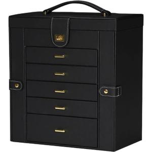 Jewelry Box, Jewerly Box Jewelry Boxes PU Leather Jewelry Storage Case 6 Tier Travel Jewelry Boxes with Lock & Mirror Elegant Jewelry Storage Box Jewelry Box for Women(C)