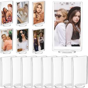 MAQUITA 15 Pcs Acrylic Photo Frame with Base, 2 x 3 inch Double Sided Clear Photo Frame Clear Square Mini Picture Frames Desktop Acrylic Frames for Home Office Desk Decor