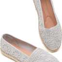BABUDOG Women's Flats with Flower Embroideried,White Lace Ballet Flats,Comfortable Dress Flats (10, Light Grey)