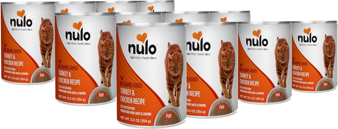 Nulo Turkey & Chicken Recipe Pate Wet Canned Cat Food, 12.5 Ounce (Pack of 12) (EXP 04/21/29)