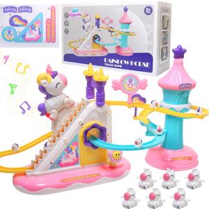 Unicorn Electric Toy Track Set for KidsClimbing Slide Stair Toy for Toddler Motorized with Music, Sliding Car Playset, Birthday Gifts for 3 4 5 6 7 Year Old Boys Girls Children