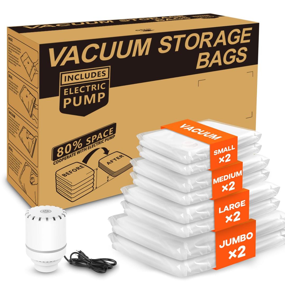 Vacuum Storage Bags for Clothes, 9-pack Vacuum Bags with Electric Pump (3EXTEND +3L + 3M), Reusable Space Saver, for travel, Clothes Storage, Duvets Bedding