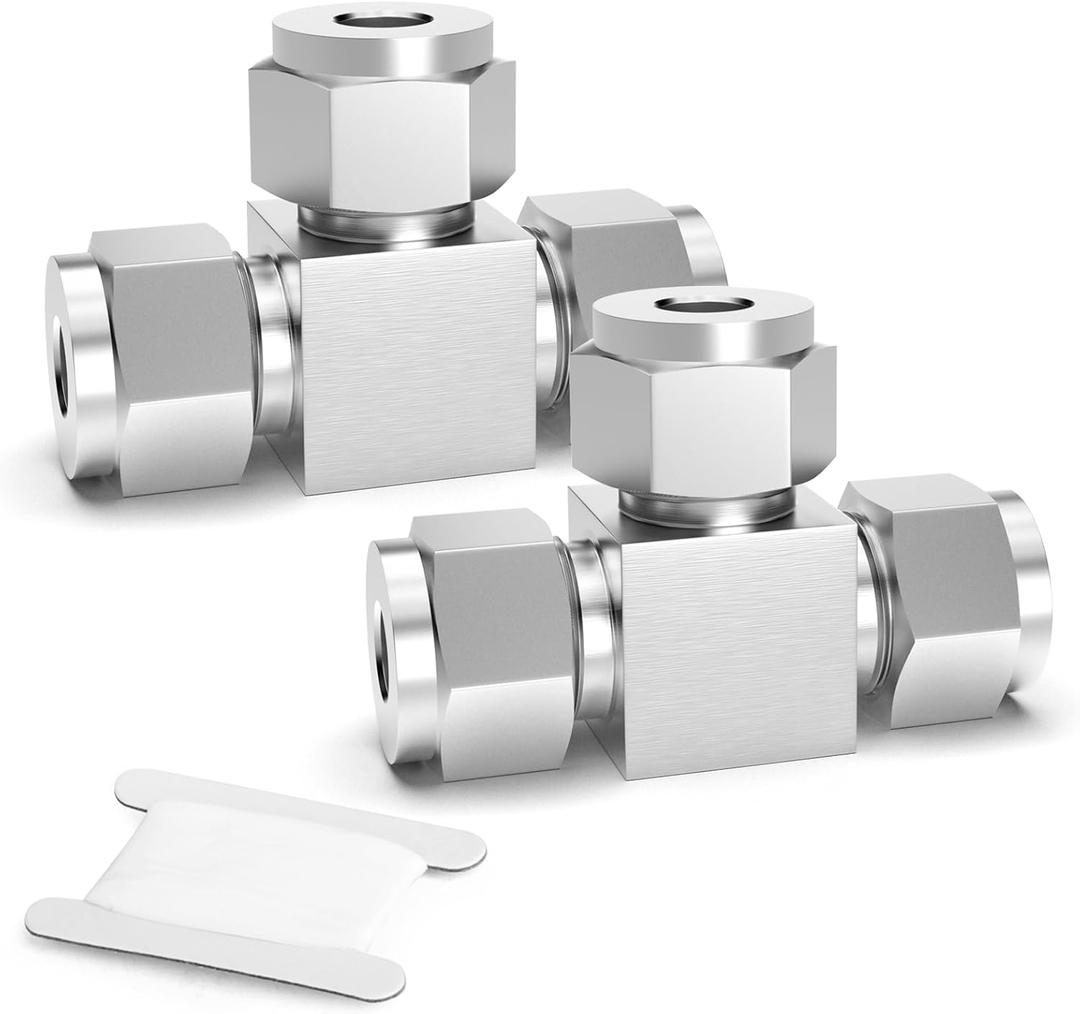 TAISHER 304 Stainless Steel Compression Fitting Connector, 1/2" Tube OD Tee Adapter
