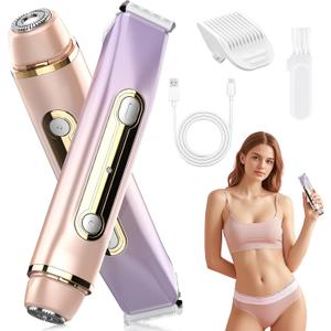 Bikini Trimmer for Women - 2 in 1 Dual Head Bikini Shaver, Painless Electric Razors for Silk Skin, Ceramic Blade, Waterproof Wet & Dry Use Body Hair Removal for TripPurple