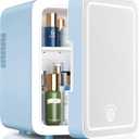 Skincare Fridge With Dimmable LED Light Mirror, 4L Makeup Mini Fridge for Bedroom, Car, Office & Dorm, Cooler & Warmer, Portable Small Refrigerator for Cosmetics, Skin Care and Food, Blue