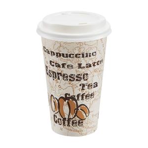 Amazon Basics To Go Hot Paper Coffee Cups with Lids, 16 oz, Caf Design, Disposable, 100-Count