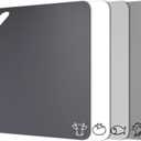 Fotouzy Plastic Cutting Boards with Food Icons, Set of 4, Flexible Cutting Mats with Hole, BPA-Free, Non-Slip and Dishwasher Safe, Modern Neutral Colors (Gray)