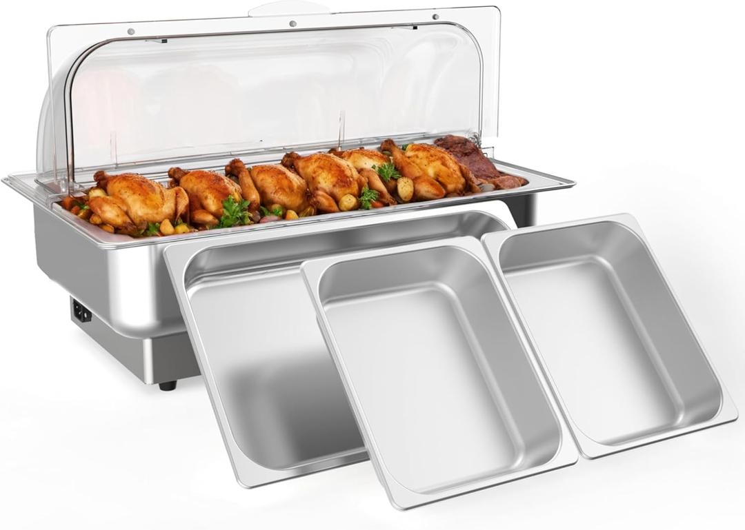 Chafing Dish Electric Buffet Set,9 QT Stainless Steel Food Servers and Warmers with 1 Full-Size Pan & 2 Half-Size Pan for Wedding and Parties