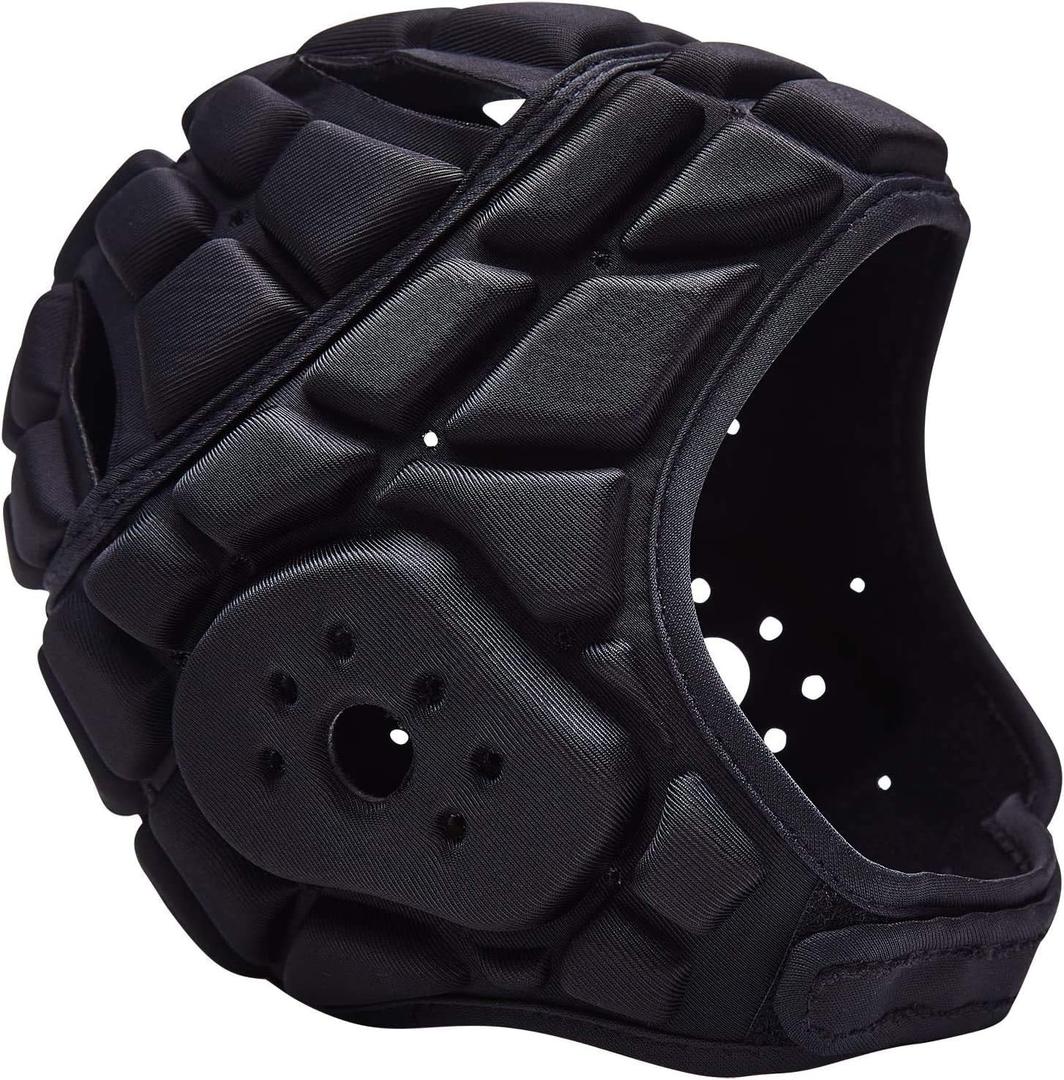 COOLOMG Soft Shell Flag Football Helmet 7v7 Rugby Helmet Scrum Cap Soccer Padded Headgear Adjustable Head Protector for Youth Kids Adults (Large, Black)