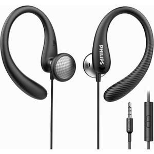 PHILIPS Over The Ear Earbuds, Flexible Wrap Around Earbuds, Around Ear Headphones with Mic Behind The Ear Headphones, Perfect for Sports, Running, Exercise, Gym (Black)